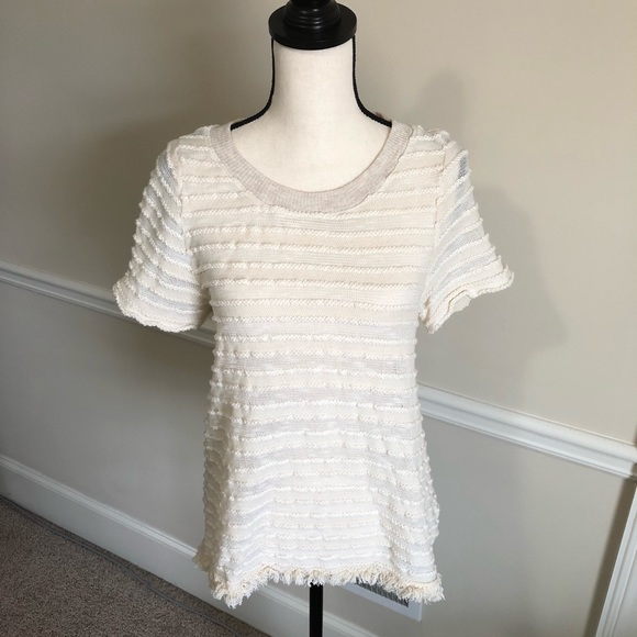 Anthropologie Sweaters - Anthropology eri + ali Fringe (short) Trim Cream Sweat